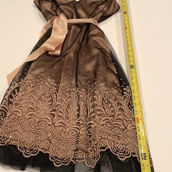 Adrianna Papell Formal Mini Dress Size 12P VNeck Black Beaded Lace Overlay - Picture 8 of 15